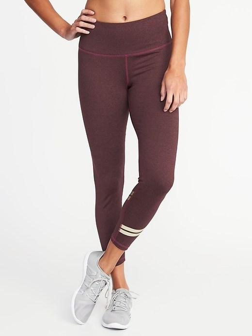 Old Navy Womens High-rise Foil-stripe Compression 7/8-length Leggings For Women Sumptuous Purple Size S