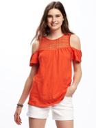 Old Navy Cut Out Shoulder Swing Top For Women - Hot Tamale