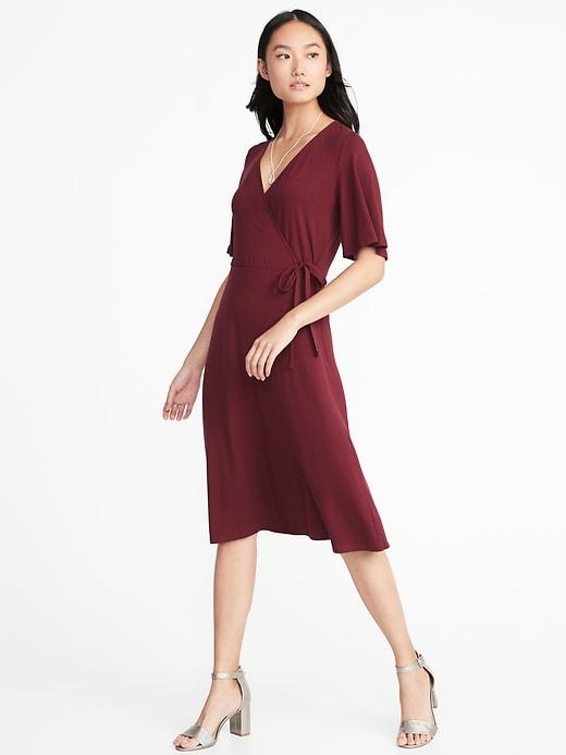 Old Navy Womens Tie-belt Bell-sleeve Dress For Women Maroon Jive Size M