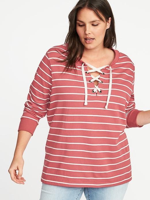Old Navy Womens Relaxed Plus-size Lace-yoke Sweatshirt Red Stripe Size 1x