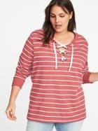 Old Navy Womens Relaxed Plus-size Lace-yoke Sweatshirt Red Stripe Size 1x