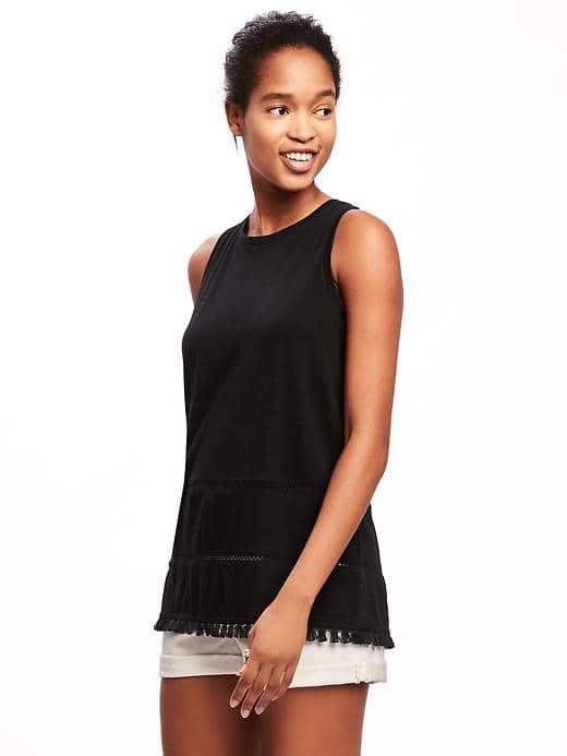 Old Navy Relaxed Fringe Hem Tank For Women - Black
