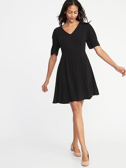 Old Navy Womens Waist-defined V-neck Dress For Women Black Size M