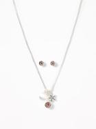 Old Navy  Pendant Charm Necklace & Crystal-stud Earrings Set For Women Silver Size One Size