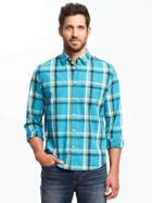 Old Navy Regular Fit Built In Flex Classic Shirt For Men - Blue/teal Plaid