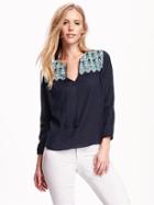 Old Navy Embroidered Swing Blouse - In The Navy