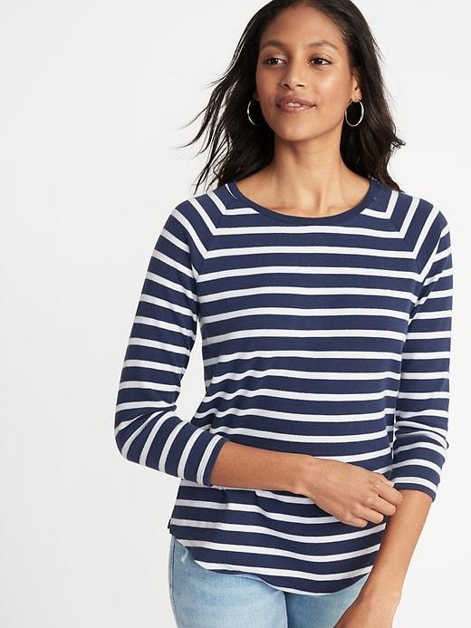 Old Navy Womens Relaxed Rib-knit Raglan-sleeve Tee For Women Navy Stripe Size S