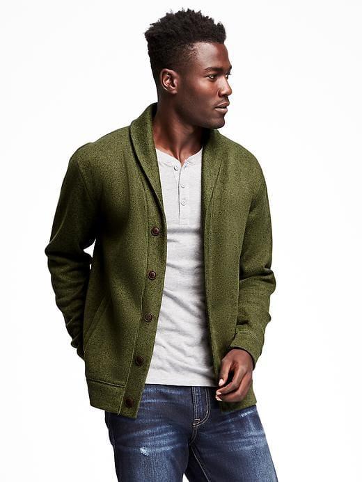 Old Navy Sweater Fleece Shawl Collar Cardigan For Men - Olive