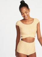 Wrap-back Cap-sleeve Swim Top For Women
