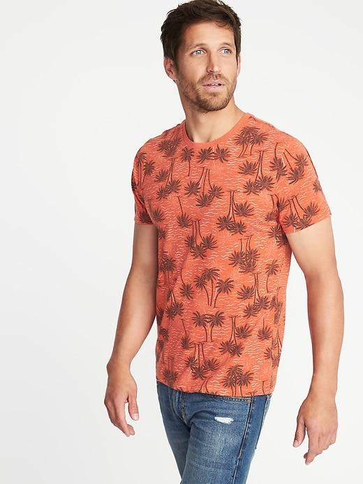 Old Navy Mens Soft-washed Perfect-fit Crew-neck Tee For Men Orange Palm Trees Size L