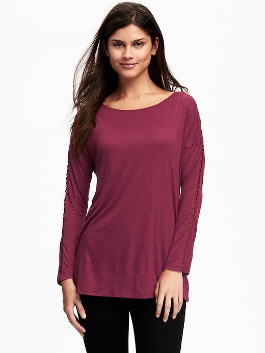 Old Navy Relaxed Slub Knit Crochet Trim Top For Women - Borscht