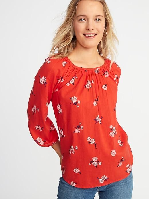 Floral Balloon-sleeve Top For Women