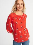 Floral Balloon-sleeve Top For Women