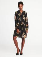 Old Navy Womens Lace-up-yoke Swing Dress For Women Black Print Size L