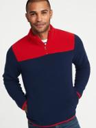 Old Navy Mens Color-blocked 1/4-zip Sherpa Popover For Men Navy/red Size S