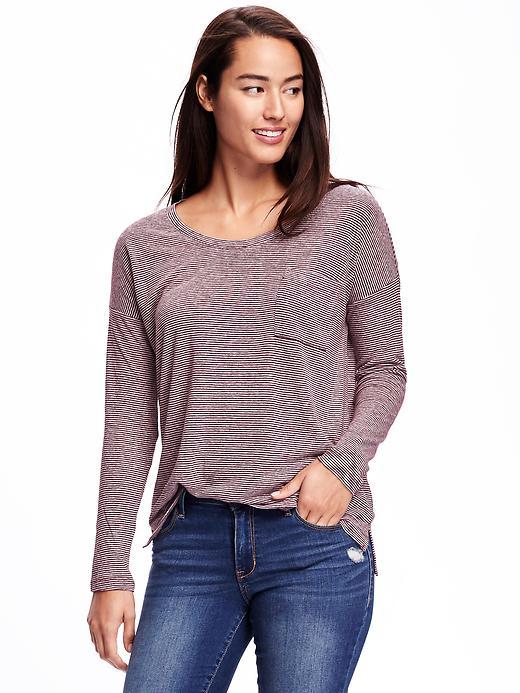 Old Navy Linen Blend Boyfriend Tee For Women - Burgundy Stripe