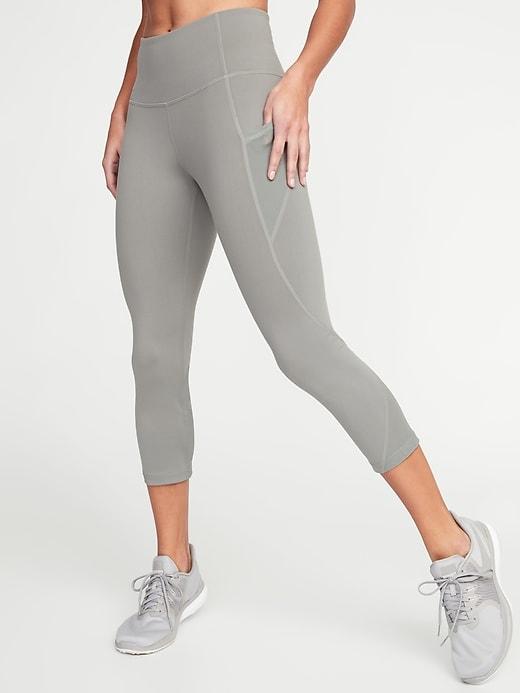 High-rise Elevate Side-pocket Mesh-trim Compression Crops For Women