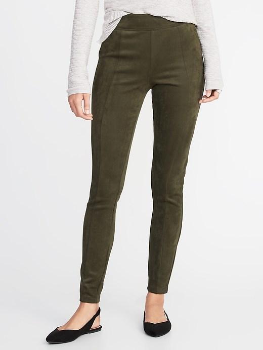 Old Navy Womens Stevie Faux-suede Ponte-knit Pants For Women Olive Size L