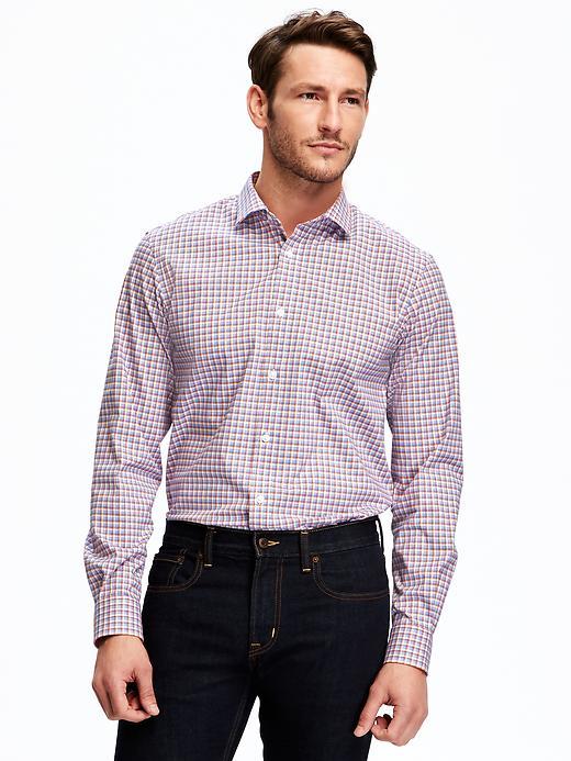 Old Navy Regular Fit Non Iron Signature Stretch Shirt For Men - Orange Plaid