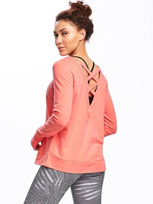 Old Navy Go Dry Lattice Back Sweatshirt For Women - Coral Pink Neon