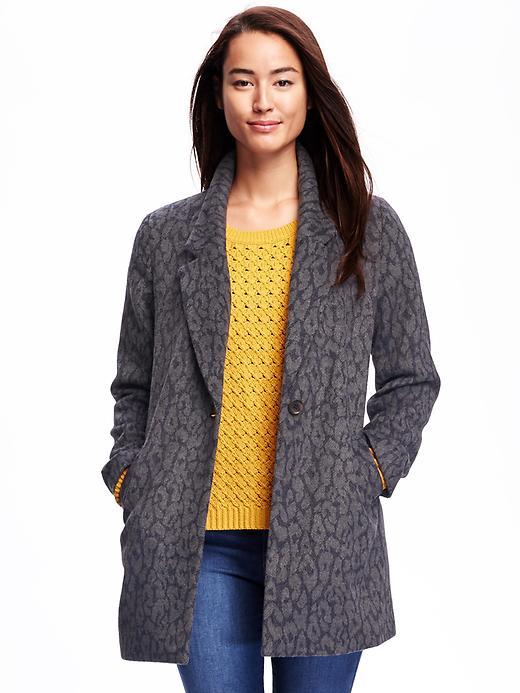 Old Navy Animal Patterned Wool Blend Coat For Women - Animal Print