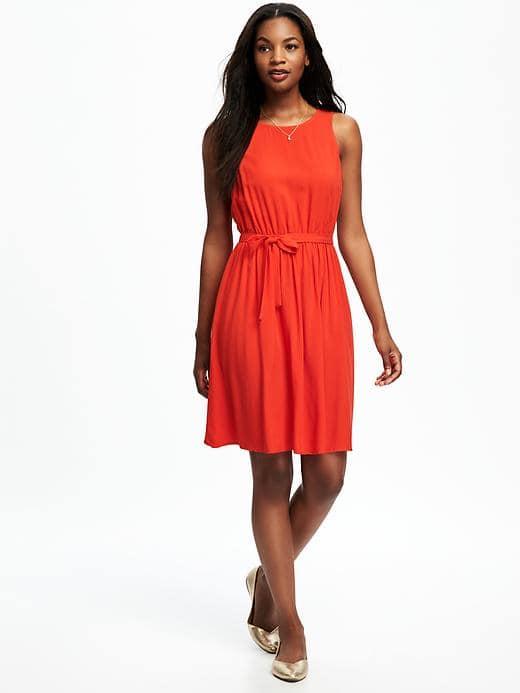 Old Navy Midi Tie Waist Swing Dress For Women - Tobiko Orange