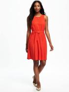 Old Navy Midi Tie Waist Swing Dress For Women - Tobiko Orange