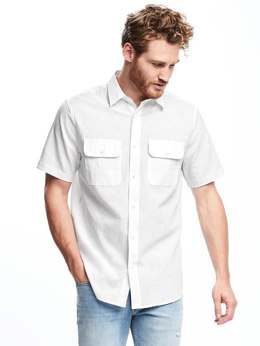 Old Navy Mens Regular-fit Linen-blend Shirt For Men Cream Size M