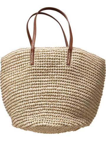 Old Navy Old Navy Womens Faux Leather Handled Straw Totes - Natural White