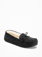 Old Navy Sueded Sherpa Lined Moccasin Slippers For Women - Black