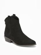 Old Navy Sueded Western Ankle Boots For Women - Black