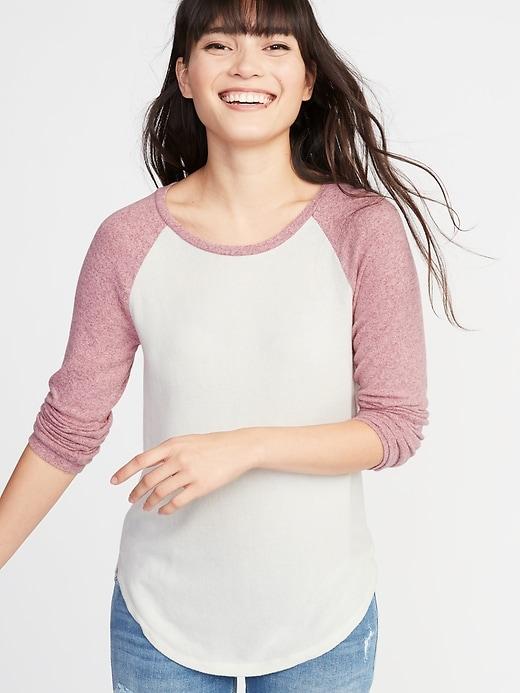 Old Navy Womens Relaxed Plush-knit Raglan Tee For Women Light Peony Size L