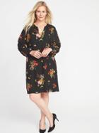 Old Navy Womens Georgette Plus-size Swing Dress Black Floral Size 2x