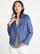 Old Navy Womens Sueded-knit Moto Jacket For Women Cowboy Blue Size Xs
