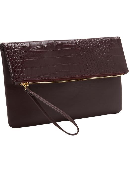 Old Navy Faux Leather Fold Over Clutch Size One Size - Wine Purple