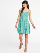 Old Navy Womens Fit & Flare Printed Cami Dress For Women Green Floral Size Xxl