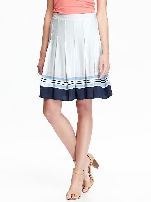 Old Navy Womens Pleated Crepe Skirts Size L Tall - White/pink Stripe