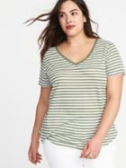 Old Navy Womens Plus-size Everywear Linen-blend Tee Olive Stripe Size 2x