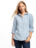 Old Navy Classic Twill Shirt For Women - Heather Blue