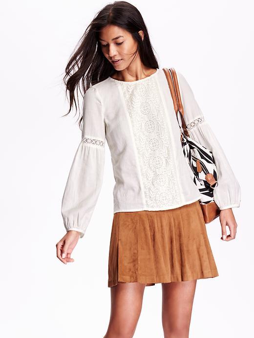 Old Navy Womens Embroidered Lace Trim Blouse Size L - Creme De La Creme