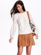 Old Navy Womens Embroidered Lace Trim Blouse Size L - Creme De La Creme