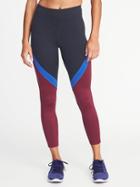 Old Navy Womens High-rise Color-block 7/8-length Leggings For Women Blue/plum Colorblock Size M