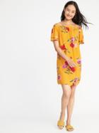 Old Navy Womens Off-the-shoulder Ruffle-sleeve Shift Dress For Women Yellow Floral Size M