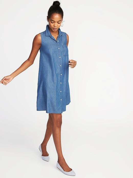 Old Navy Womens Sleeveless Shirt Dress For Women Dark Wash Size Xxl