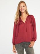 Old Navy Relaxed Tie Neck Sateen Top For Women - Cranberry Sauce