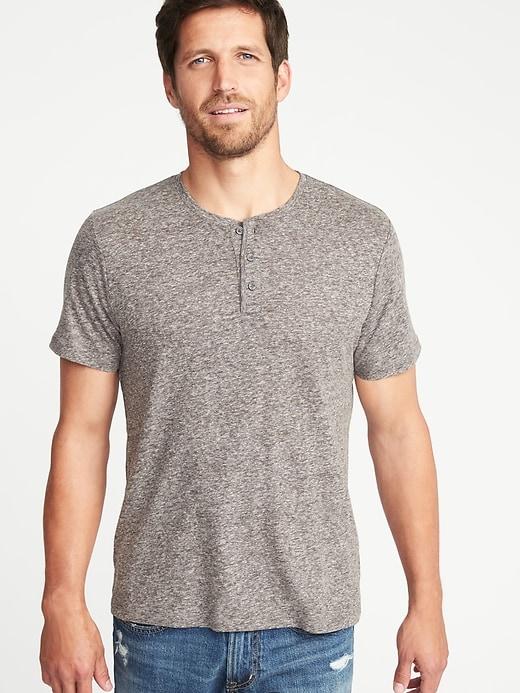 Old Navy Mens Linen-blend Henley For Men Heather Gray Size Xl