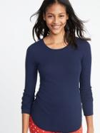 Old Navy Womens Slim-fit Curved-hem Thermal-knit Tee For Women Lost At Sea Navy Size Xs