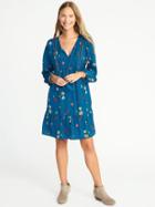 Old Navy Womens Velvet-trim Swing Dress For Women Blue Floral Size M