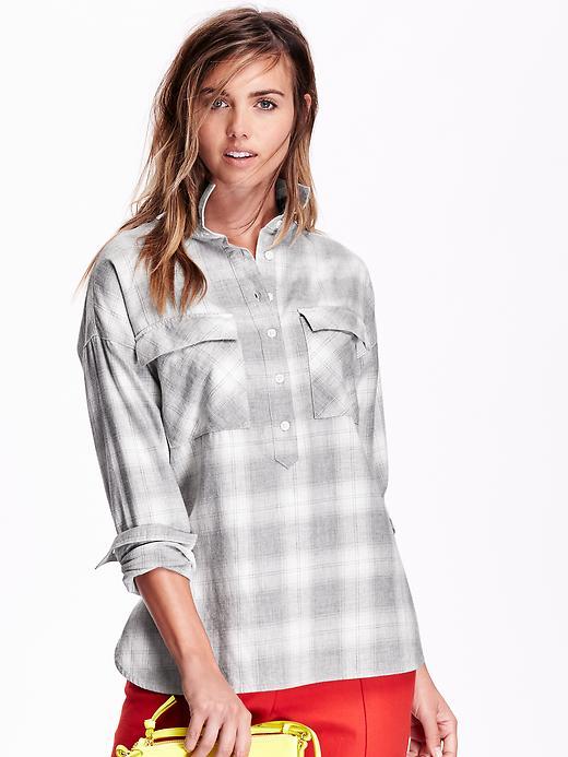 Old Navy Womens Plaid Flannel Pullover Boyfriend Shirt Size M Tall - Light Grey Heather