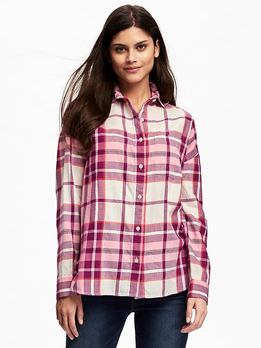 Old Navy Plaid Boyfriend Flannel Shirt For Women - White/pink Plaid
